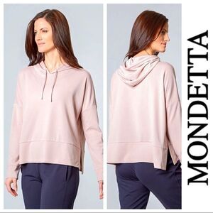 MONDETTA RIBBED Ladies Womens PERFORMANCE OTTOMAN HOODIE PULLOVER - PINK CLOUD